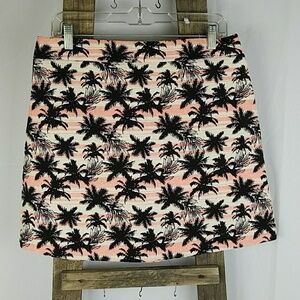 Topshop women 12 orange palm jacquard A-line skirt